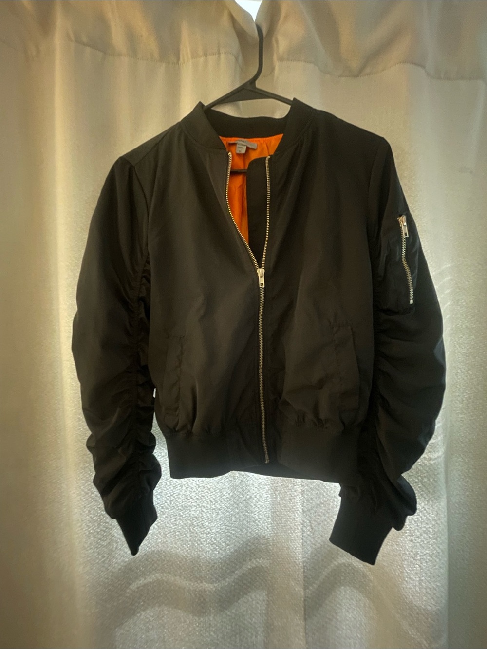 Black Bomber Jacket with Orange Lining - Women